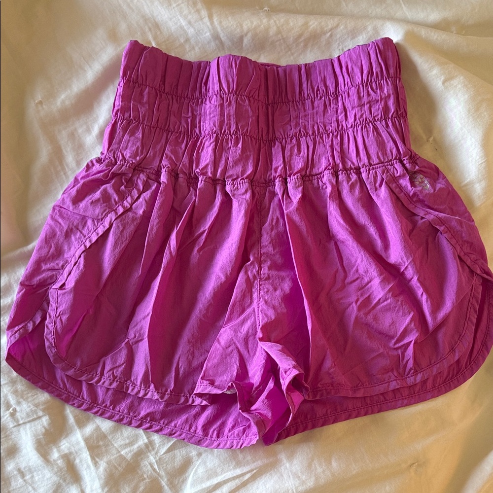 FP Movement by Free People Smocked High-Waist Shorts in Fuchsia